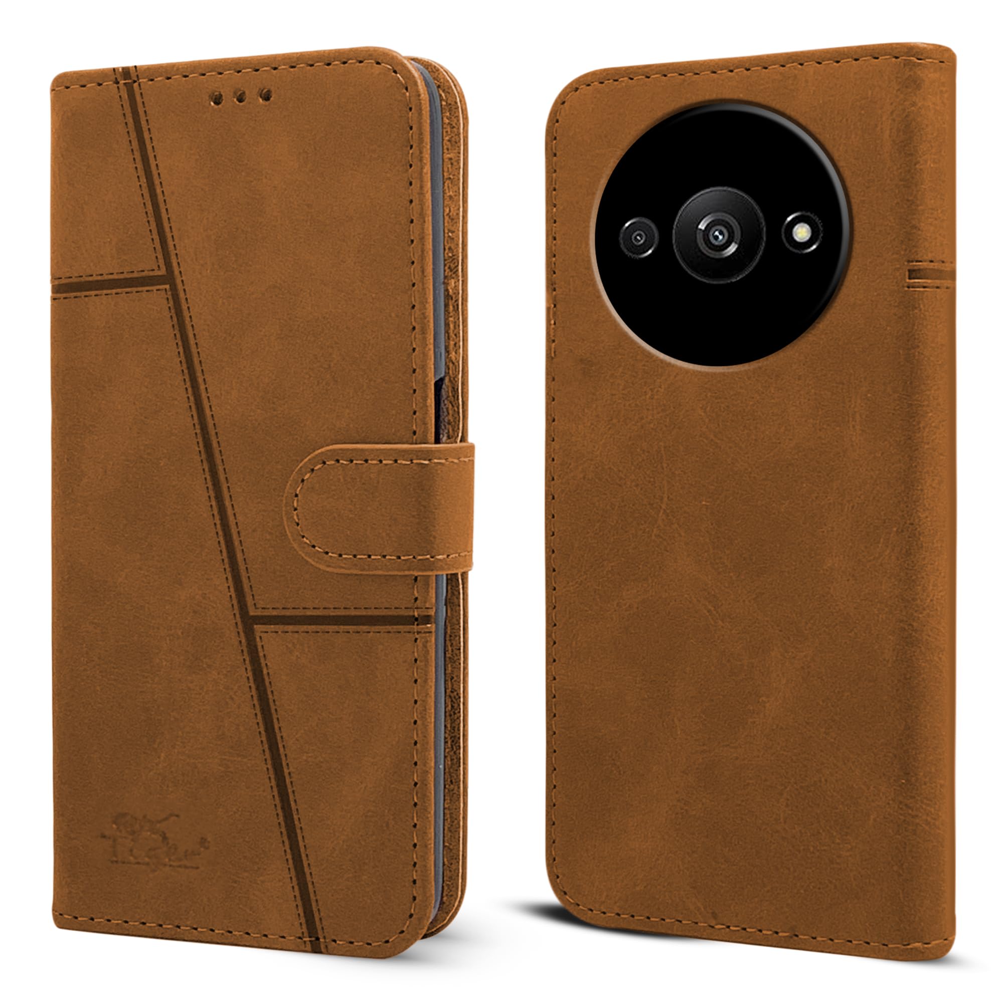 For Xiaomi Redmi A3 Flip Cover Case (Stitched Leather with Magnetic Closure)