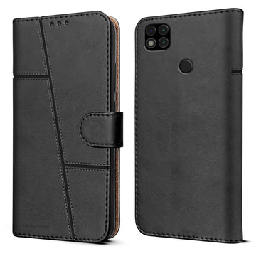 For Redmi 9C  Flip Cover Case (Stitched Leather with Magnetic Closure)