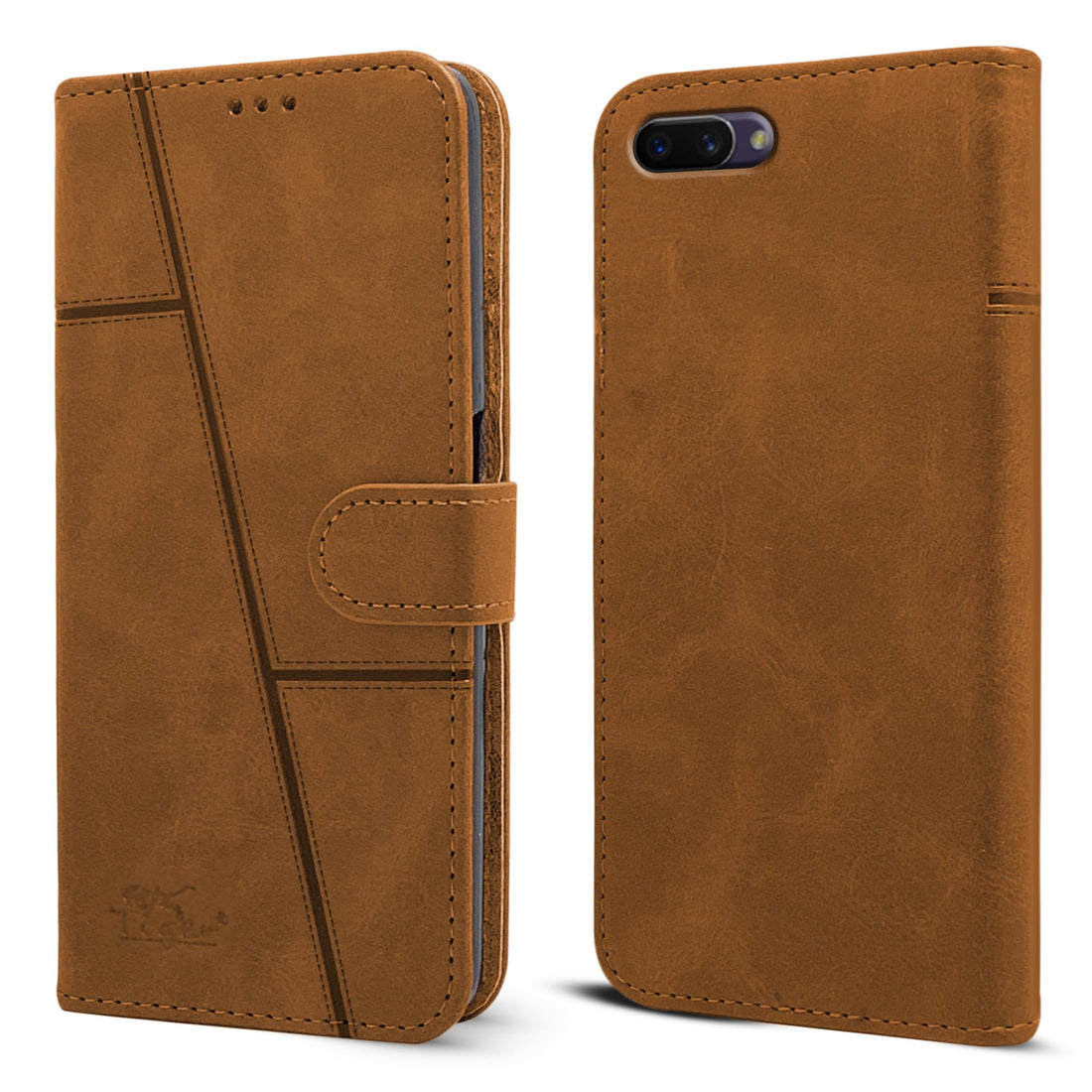 For Oppo A3s Flip Cover Case (Stitched Leather with Magnetic Closure)