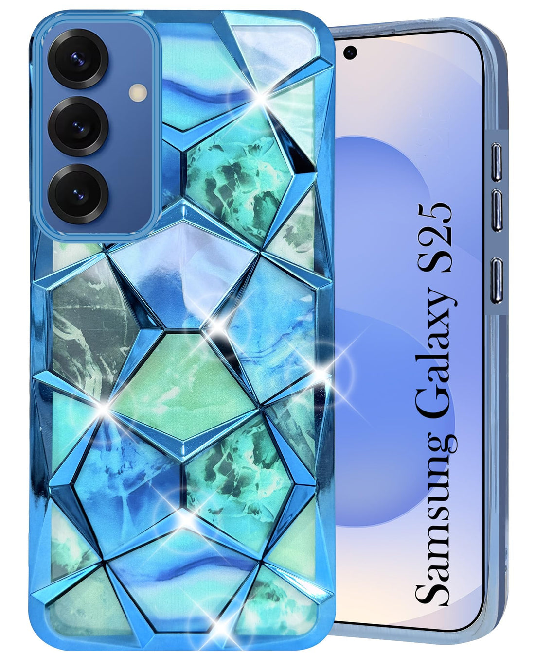 For Samsung Galaxy S25 Back Cover Case ( Dual Design Glitter Sparkle and Detachable Diamond Print Case | Soft and Flexible)