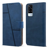 For Vivo Y53s 4G Flip Cover Case (Stitched Leather Finish | Magnetic Closure | Inner TPU | Foldable Stand | Wallet Card Slots | Blue)