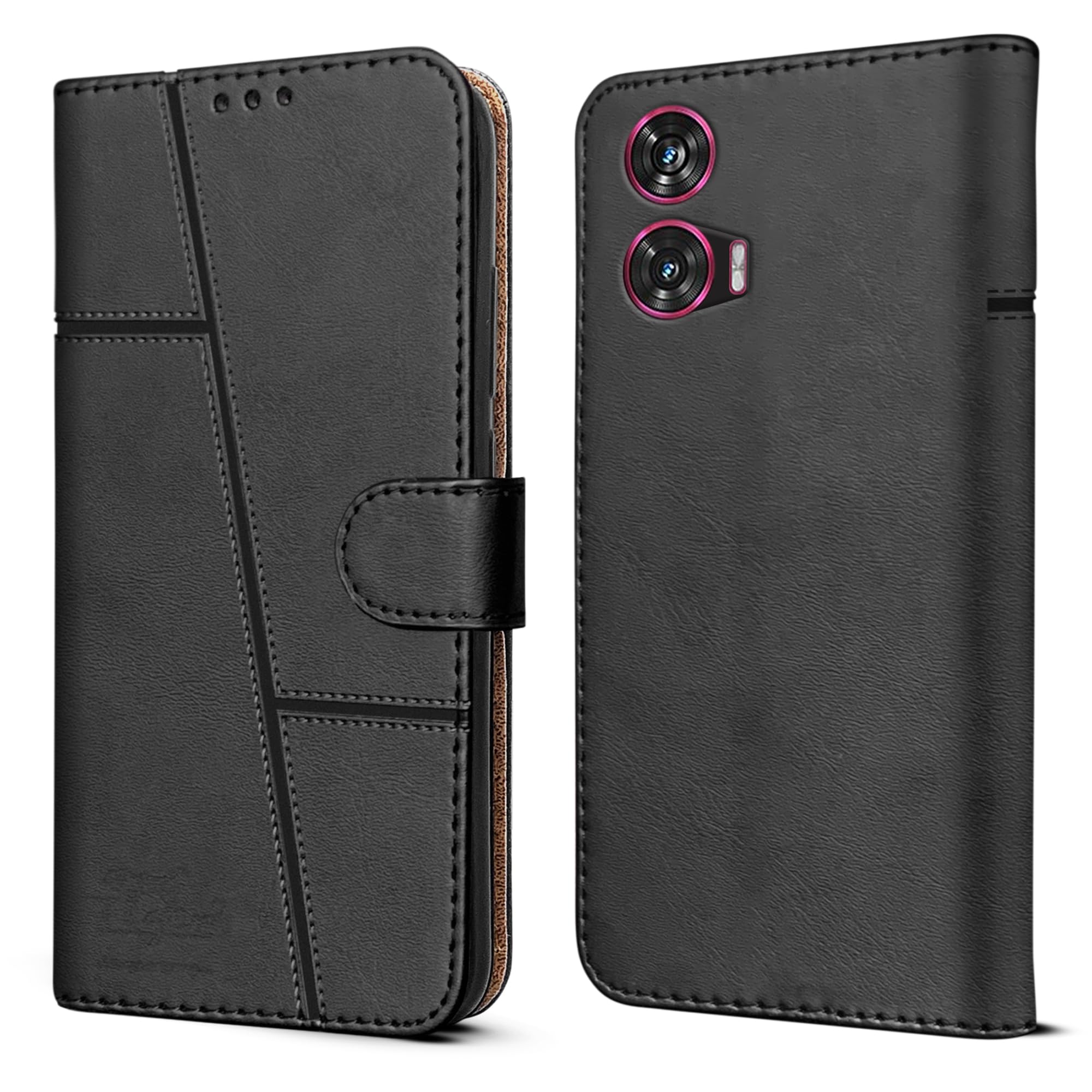 For Motorola Moto Edge 50 Fusion Flip Cover Case (Stitched Leather with Magnetic Closure)