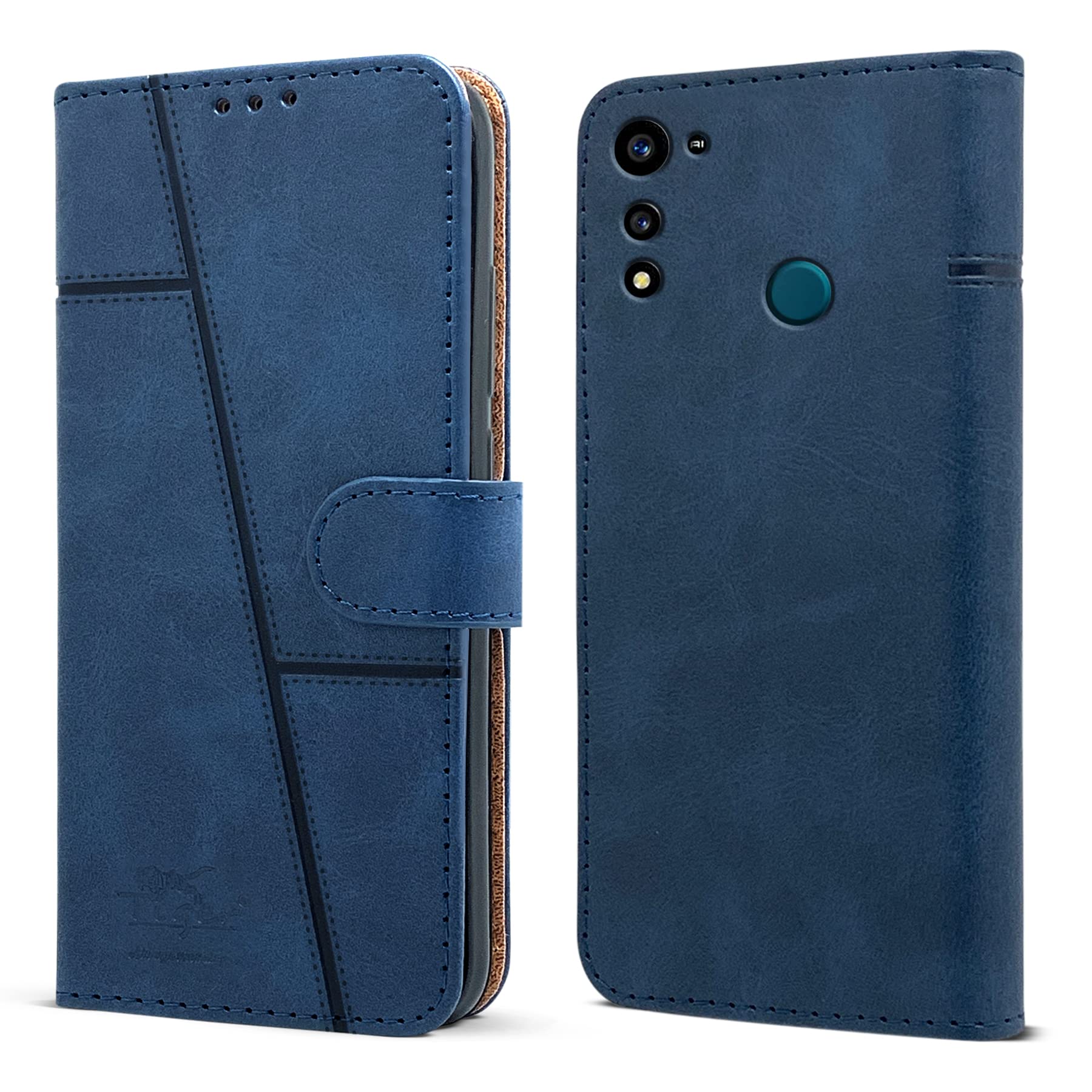 For Lava X3 Flip Cover Case (Stitched Leather Finish | Magnetic Closure | Inner TPU | Foldable Stand | Wallet Card Slots)