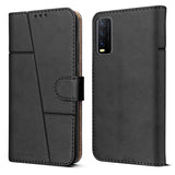 For Vivo Y20 | Y20i Flip Cover Case (Stitched Leather Finish | Magnetic Closure | Inner TPU | Foldable Stand | Wallet Card Slots)