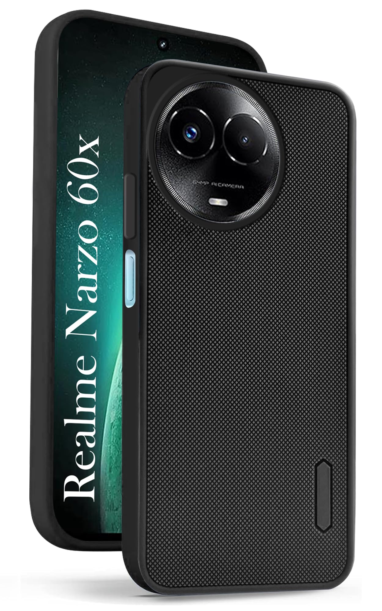 For Realme Narzo 60x Back Cover Case Rubberised (Textured Grip Design| Micro-Fiber Cloth Inside | Slim and Light Weight | Soft Touch and Feel)