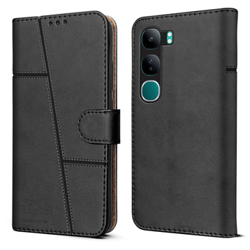 For Vivo Y300  Flip Cover Case ( Stitched Leather with Magnetic Closure)