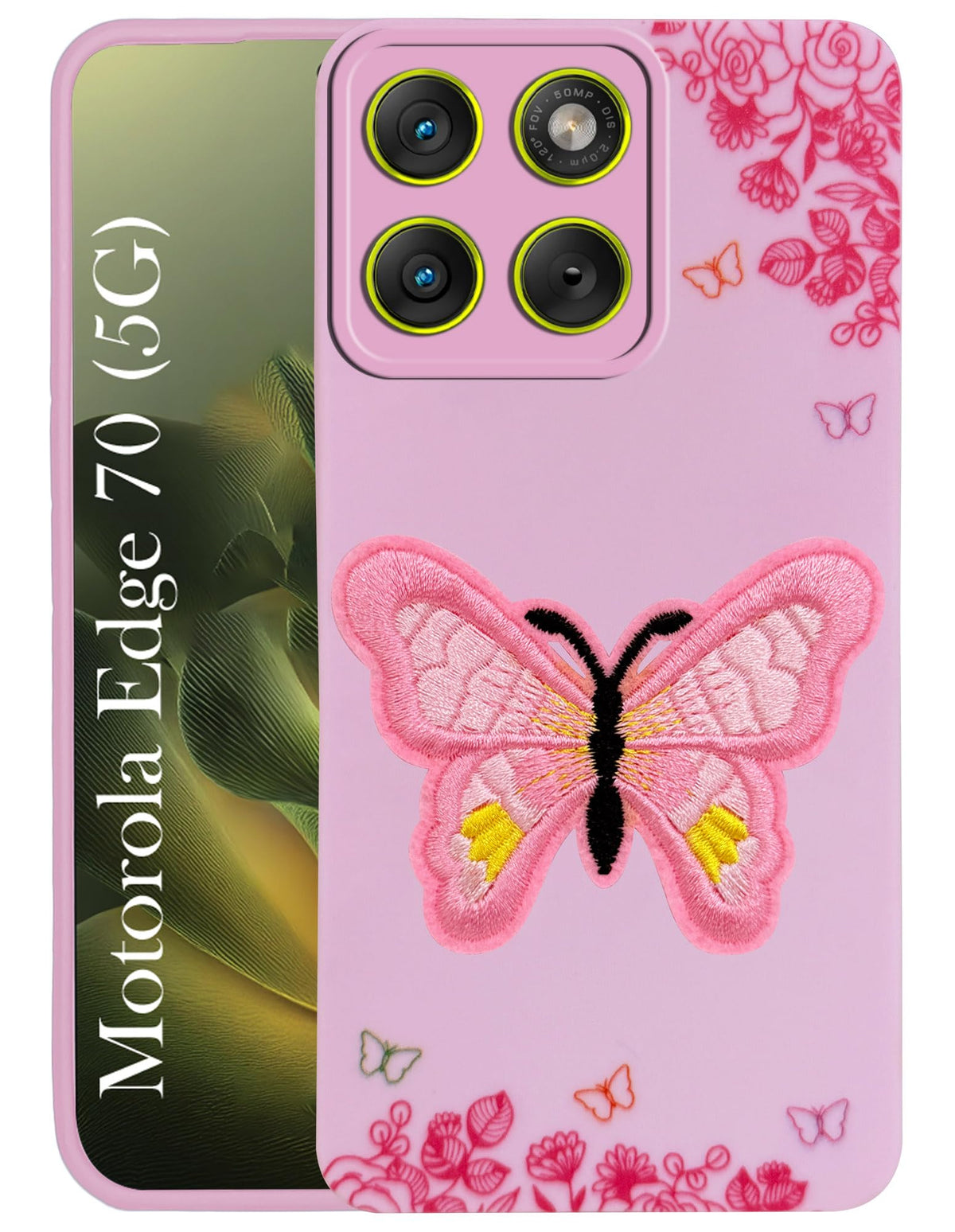 For Motorola Moto Edge 70 Back Cover Case (Soft Butterfly Embroidery | Women Teen Girls | Camera Protection| Matte Silicone)