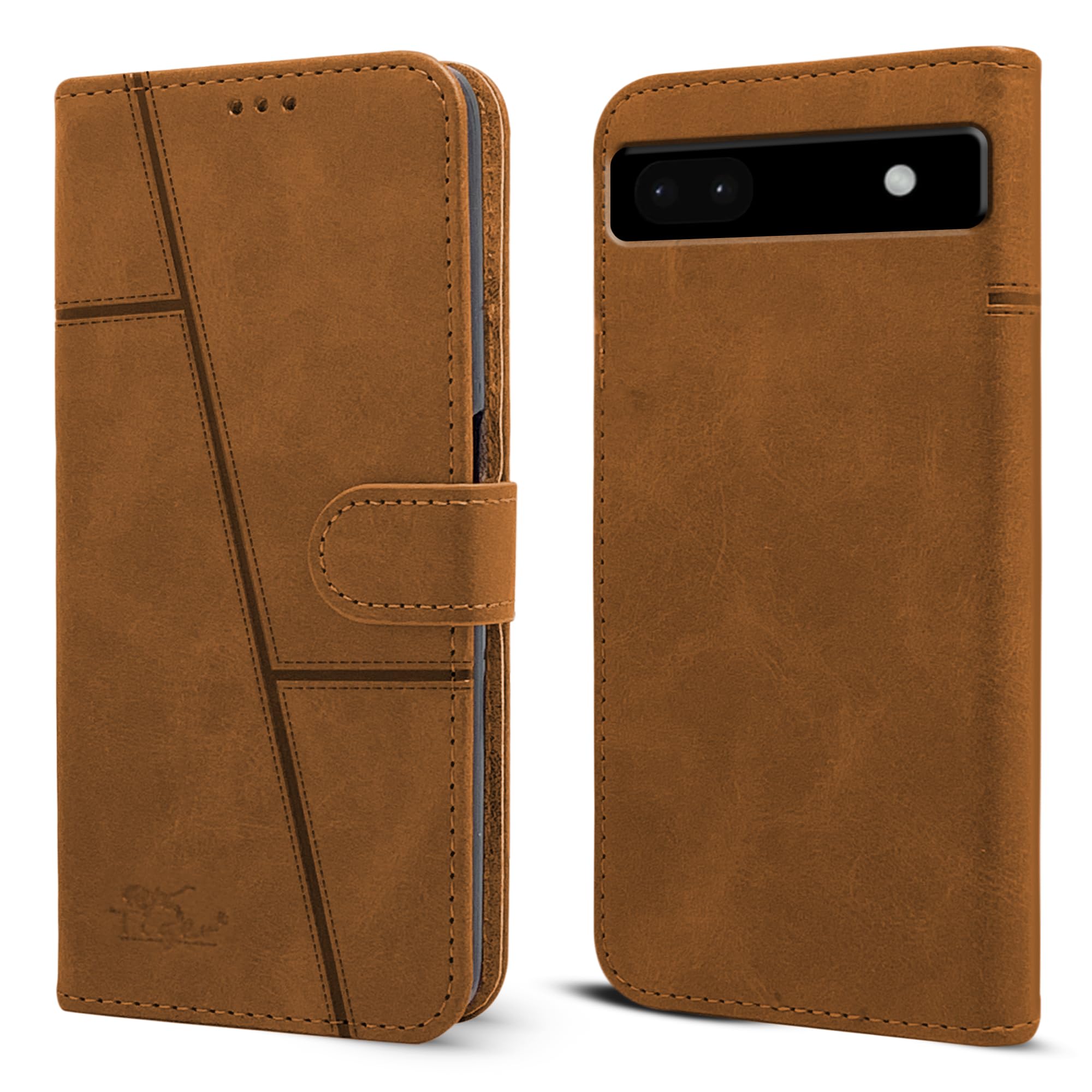 For Google Pixel 6a Flip Cover Case (Stitched Leather with Magnetic Closure)