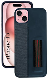 For iPhone 15 Back Cover Case (Professional PU Leather | Strip Chain Holder Socket)