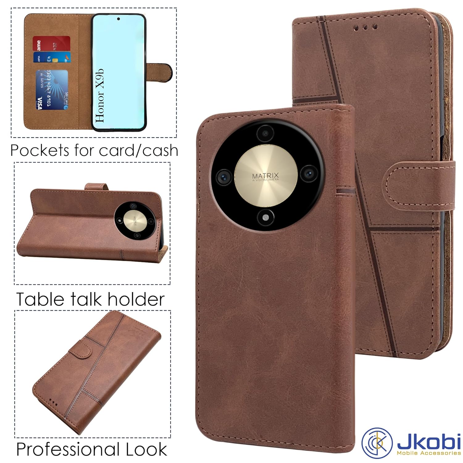 For Honor X9B 5G Flip Cover Case (Stitched Leather with Magnetic Closure)