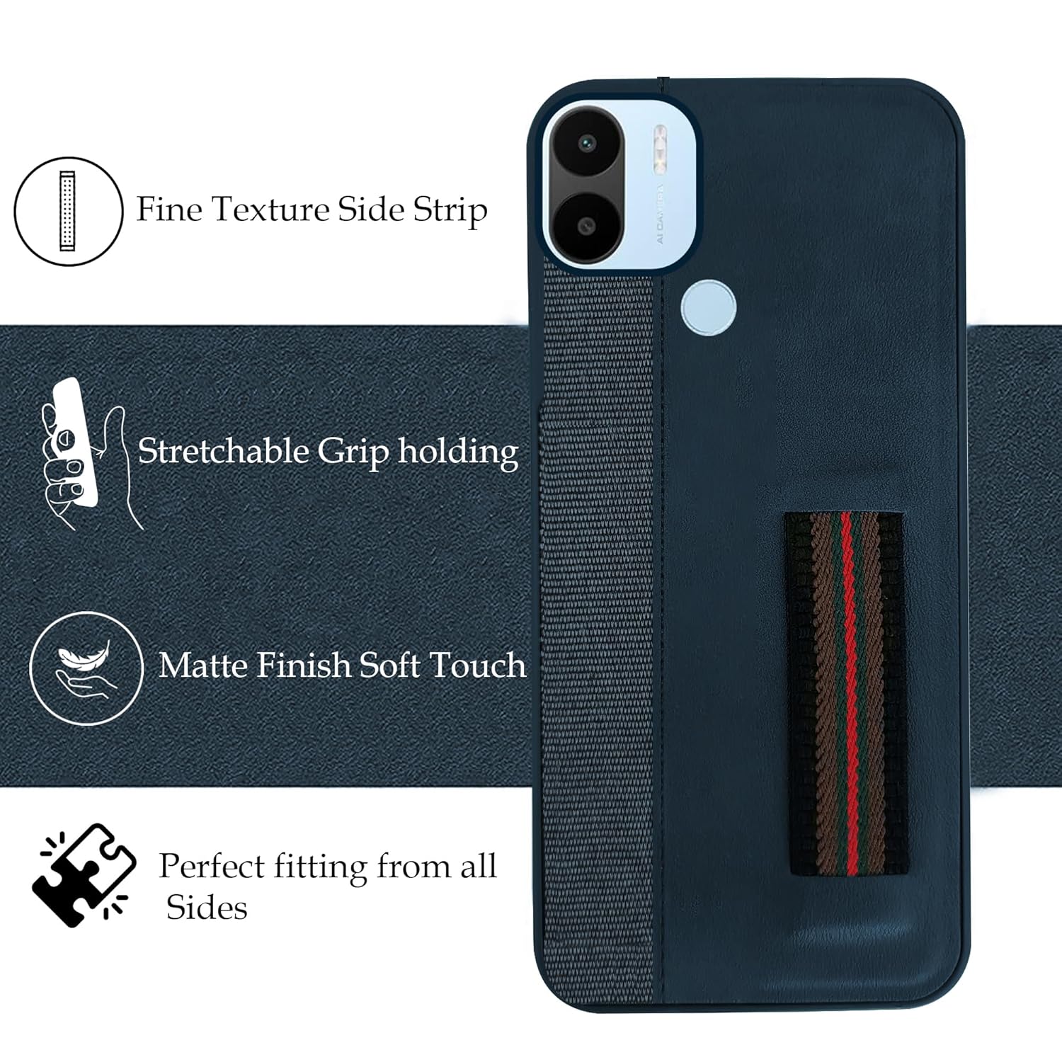 For Poco C50 | Poco C51 Back Cover Case (Professional PU Leather | Strip Chain Holder Socket)