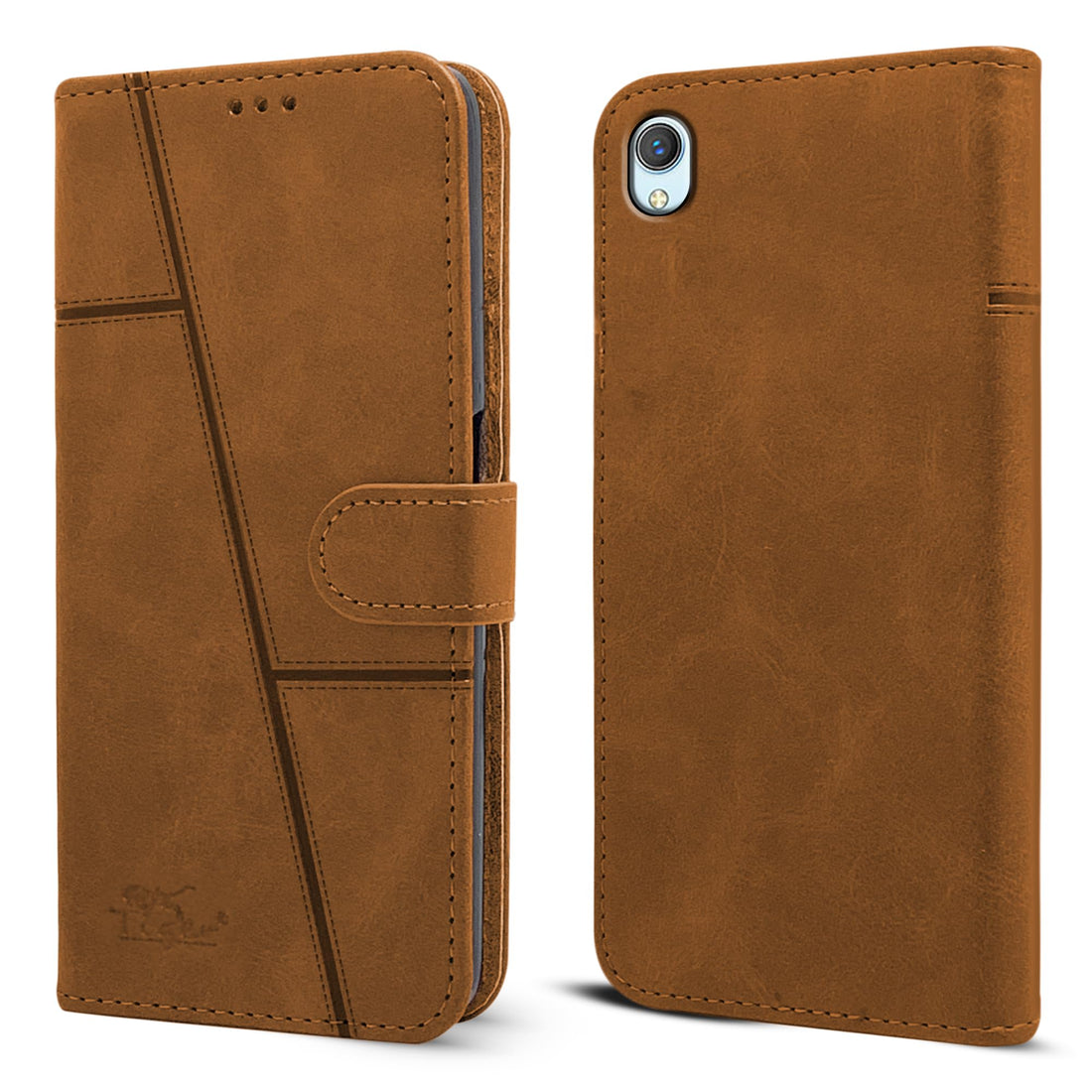 For Vivo Y1s Flip Cover Case (Stitched Leather with Magnetic Closure)