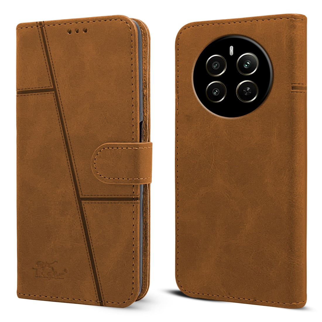 For Realme 12 Plus Flip Cover Case (Stitched Leather with Magnetic Closure)