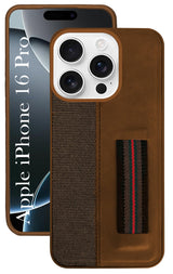 For Apple iPhone 16 Pro Back Cover Case ( Professional PU Leather | Strip Chain Holder Socket)