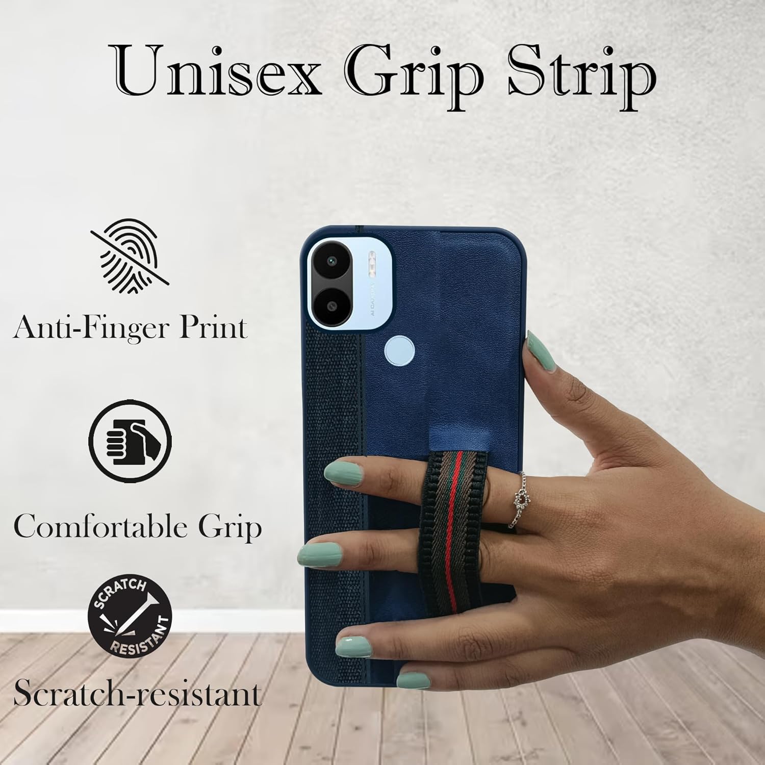 For Poco C50 | Poco C51 Back Cover Case (Professional PU Leather | Strip Chain Holder Socket)