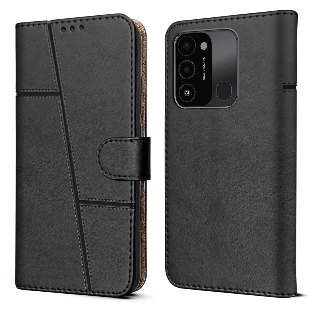 For Tecno Spark Go 2022 Flip Cover Case (Stitched Leather Finish | Magnetic Closure | Inner TPU | Foldable Stand | Wallet Card Slots)