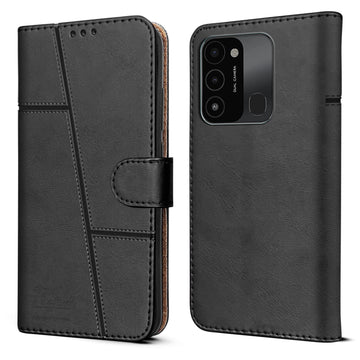 For Tecno Spark Go 2022 Flip Cover Case (Stitched Leather Finish | Magnetic Closure | Inner TPU | Foldable Stand | Wallet Card Slots)
