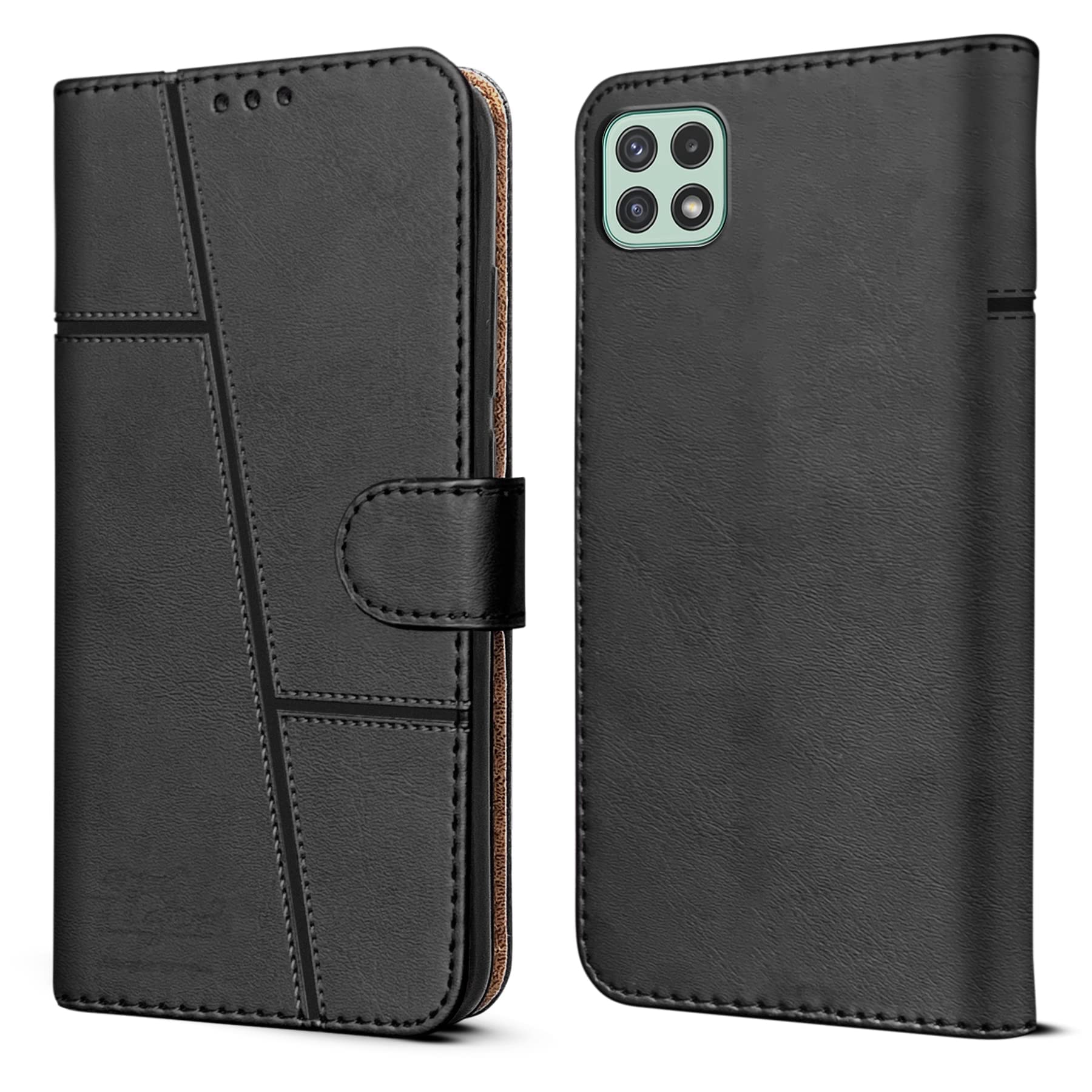 For Samsung Galaxy F42 5G Flip Cover Case (Stitched Leather with Magnetic Closure)