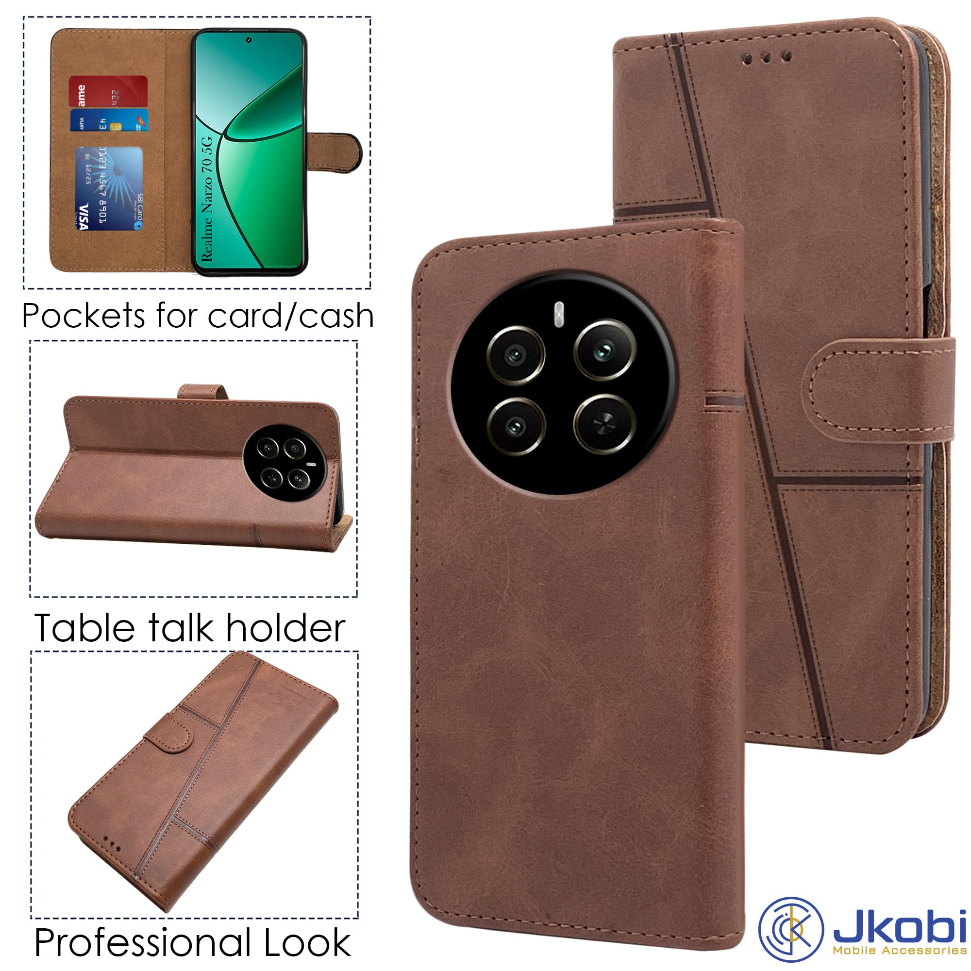 For Realme Narzo 70 5G Flip Cover Case (Stitched Leather with Magnetic Closure)