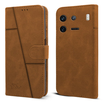 For Vivo iQOO 12 Flip Cover Case (Stitched Leather with Magnetic Closure)