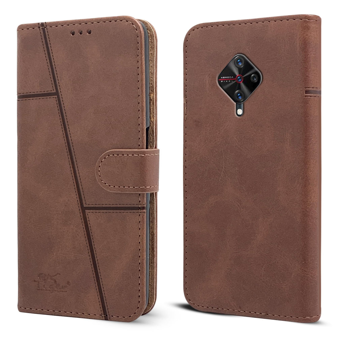 For Vivo Y9s Flip Cover Case ( Stitched Leather with Magnetic Closure)