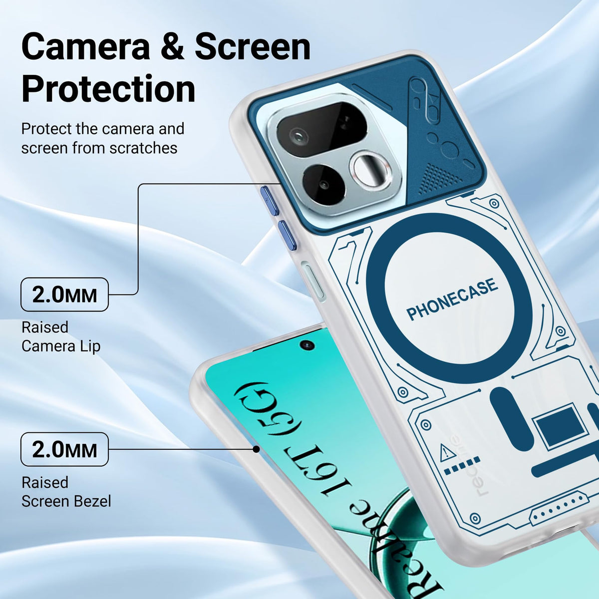 For Realme 16T 5G Metallic Back Cover Case (Metallic Camera Protection & Buttons | Translucent Milky Shade | Hard Polycarbonate)