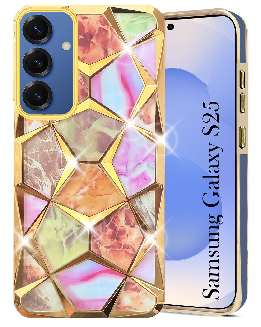 For Samsung Galaxy S25 Back Cover Case ( Dual Design Glitter Sparkle and Detachable Diamond Print Case | Soft and Flexible)
