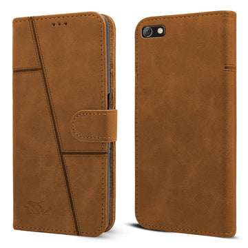 For Oppo F3 Flip Cover Case (Stitched Leather Finish | Magnetic Closure | Inner TPU | Foldable Stand | Wallet Card Slots)