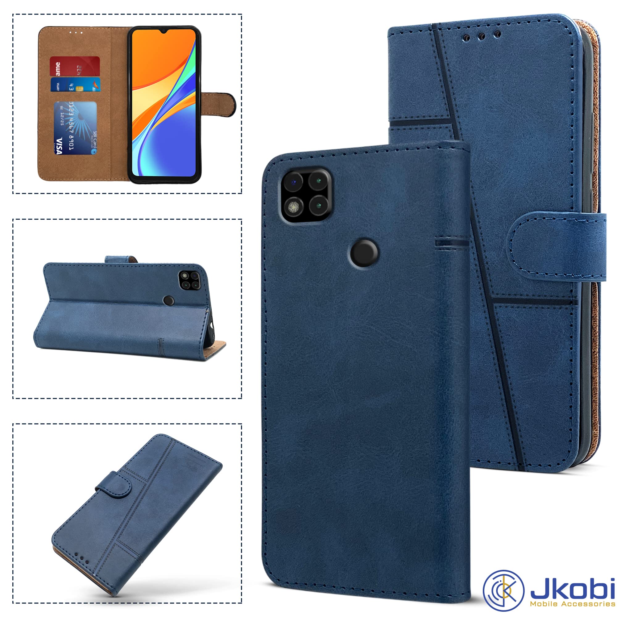 For Redmi 9C  Flip Cover Case (Stitched Leather with Magnetic Closure)