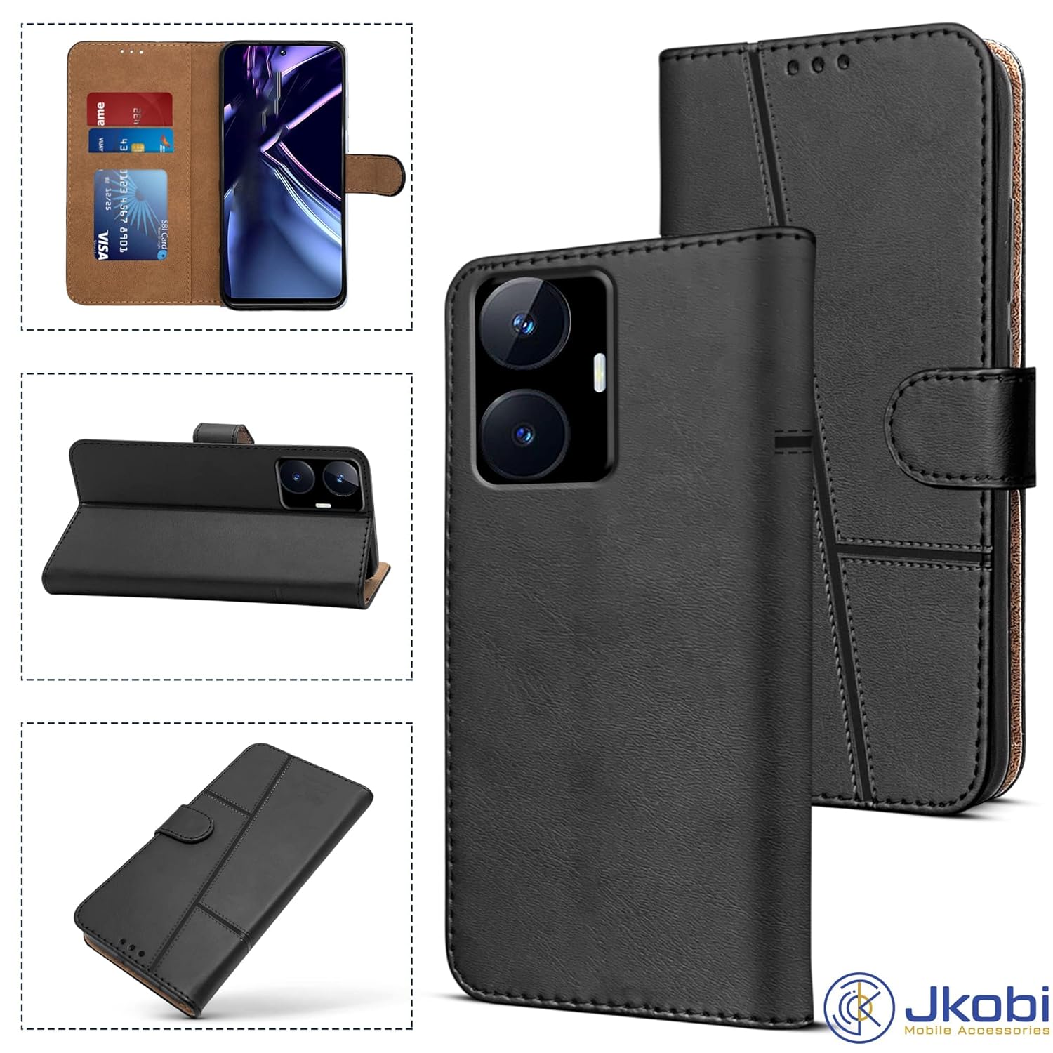 For Realme C55 Flip Cover Case (Faux Leather_Stitch)