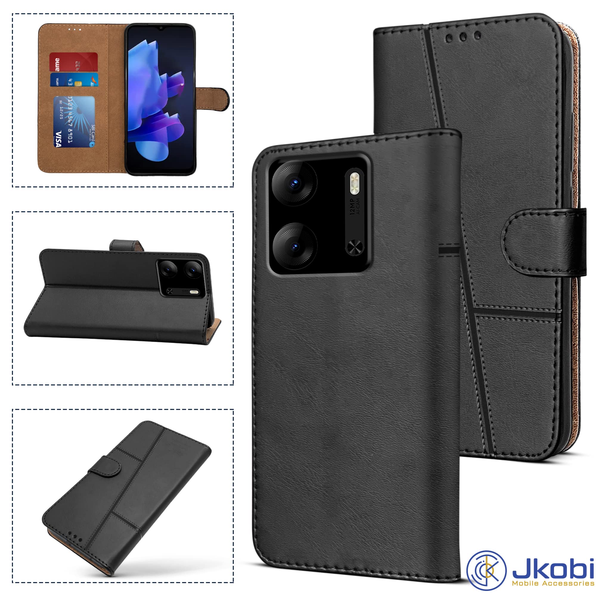 For Tecno POP 7 Pro Flip Cover Case (Stitched Leather with Magnetic Closure)