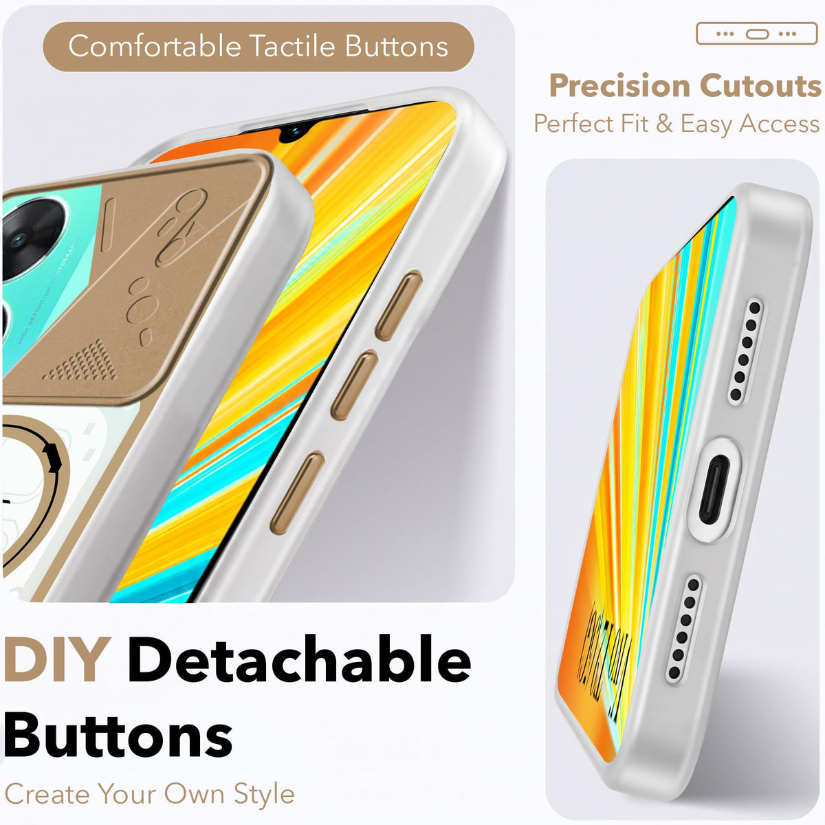 For Vivo T2 Metallic Back Cover Case (Metallic Camera Protection & Buttons | Translucent Milky Shade | Hard Polycarbonate)