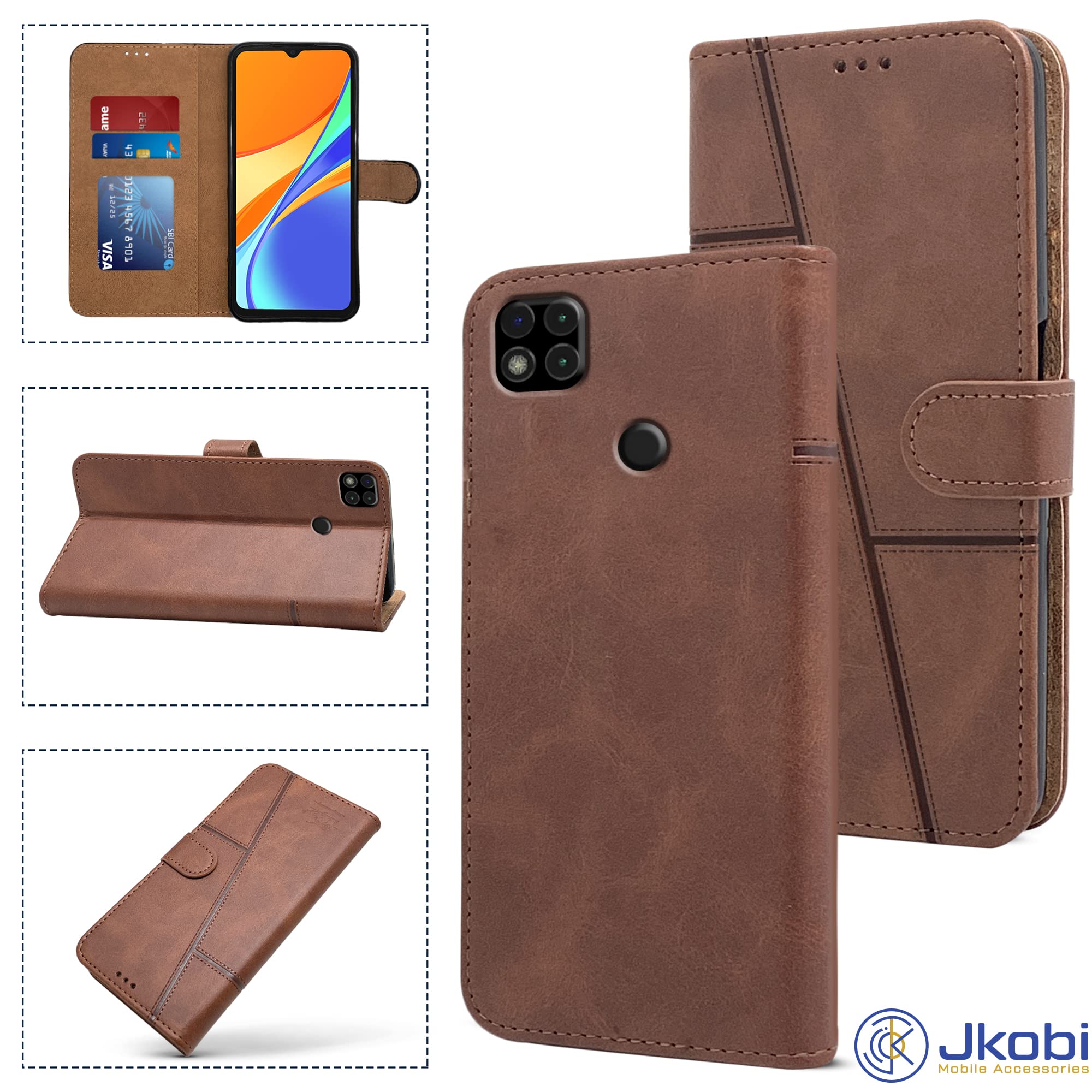 For Redmi 9C  Flip Cover Case (Stitched Leather with Magnetic Closure)