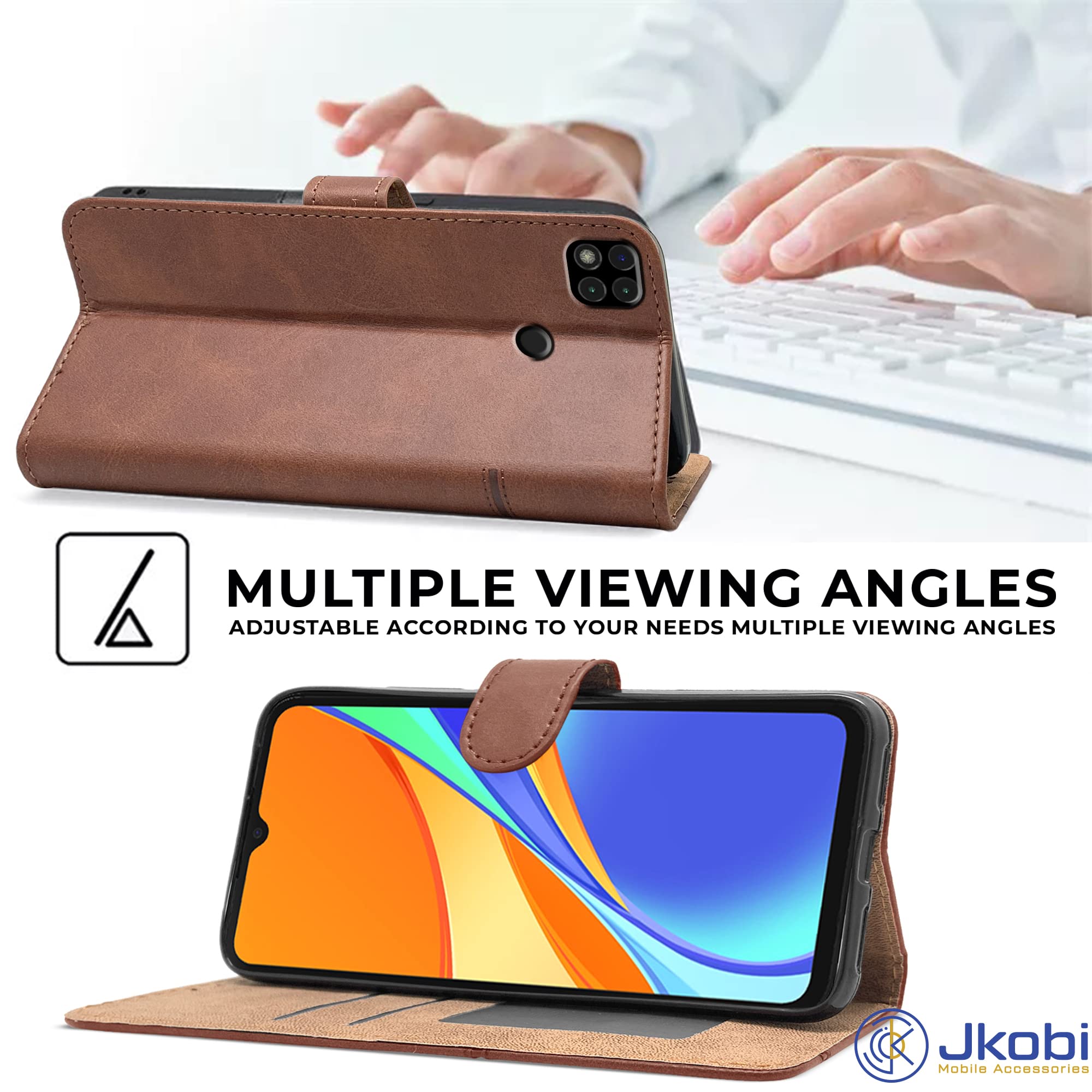 For Redmi 9C  Flip Cover Case (Stitched Leather with Magnetic Closure)