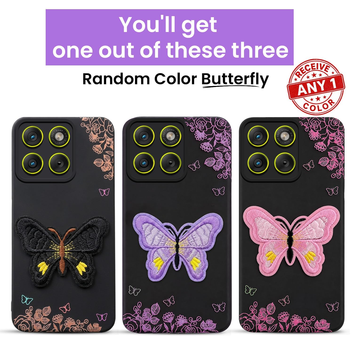 For Motorola Moto Edge 70 Back Cover Case (Soft Butterfly Embroidery | Women Teen Girls | Camera Protection| Matte Silicone)