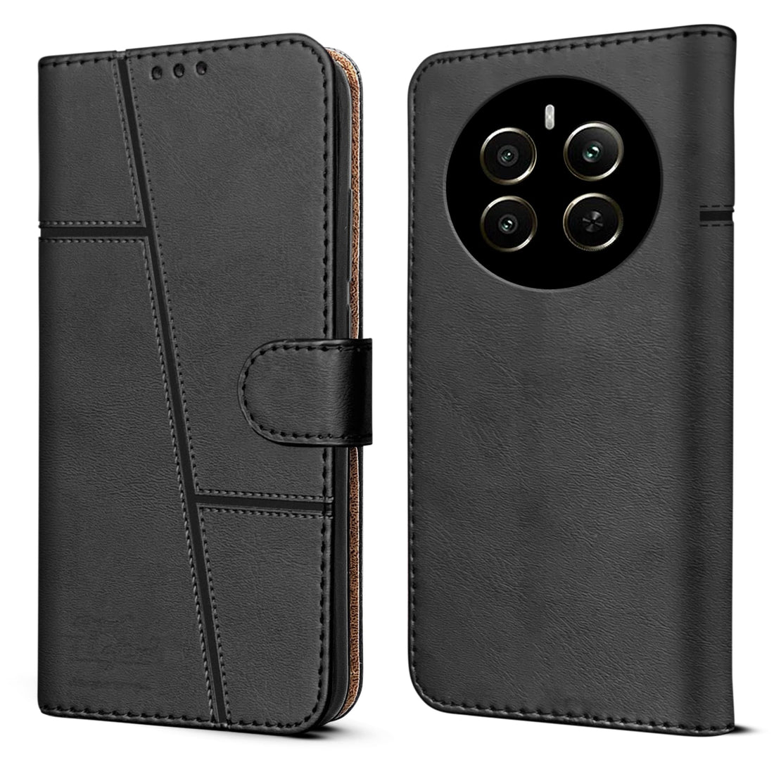 For Realme 12 Plus Flip Cover Case (Stitched Leather with Magnetic Closure)