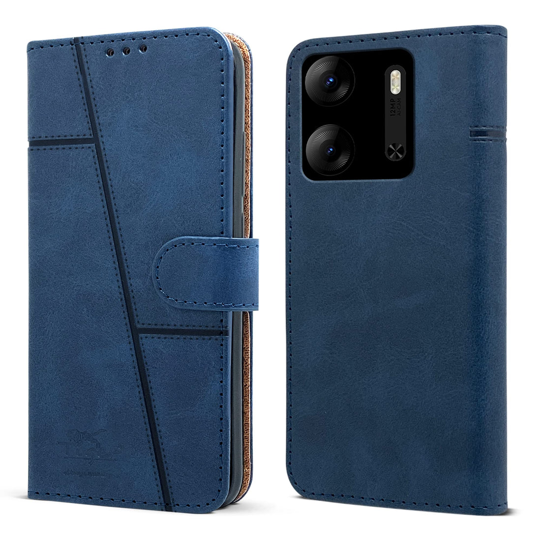 For Tecno POP 7 Pro Flip Cover Case (Stitched Leather with Magnetic Closure)