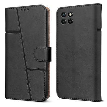 For Itel S23 Flip Cover Case (Stitched Leather with Magnetic Closure)