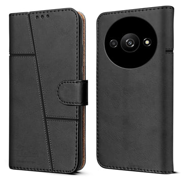 For Xiaomi Redmi A3 Flip Cover Case (Stitched Leather with Magnetic Closure)