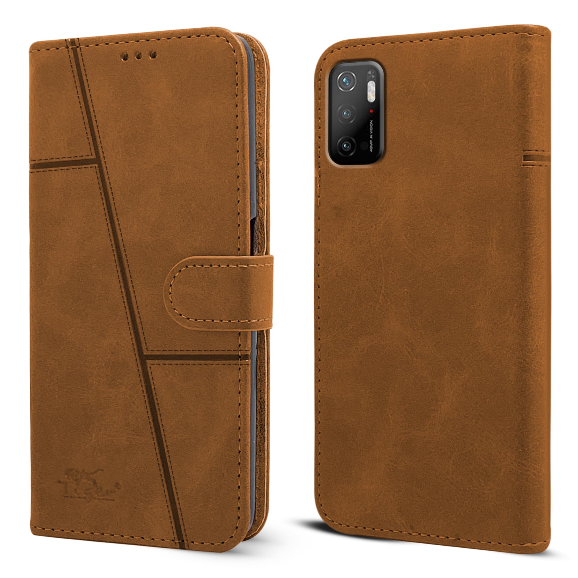 For Poco M3 Pro 5G Flip Cover Case (Stitched Leather with Magnetic Closure)