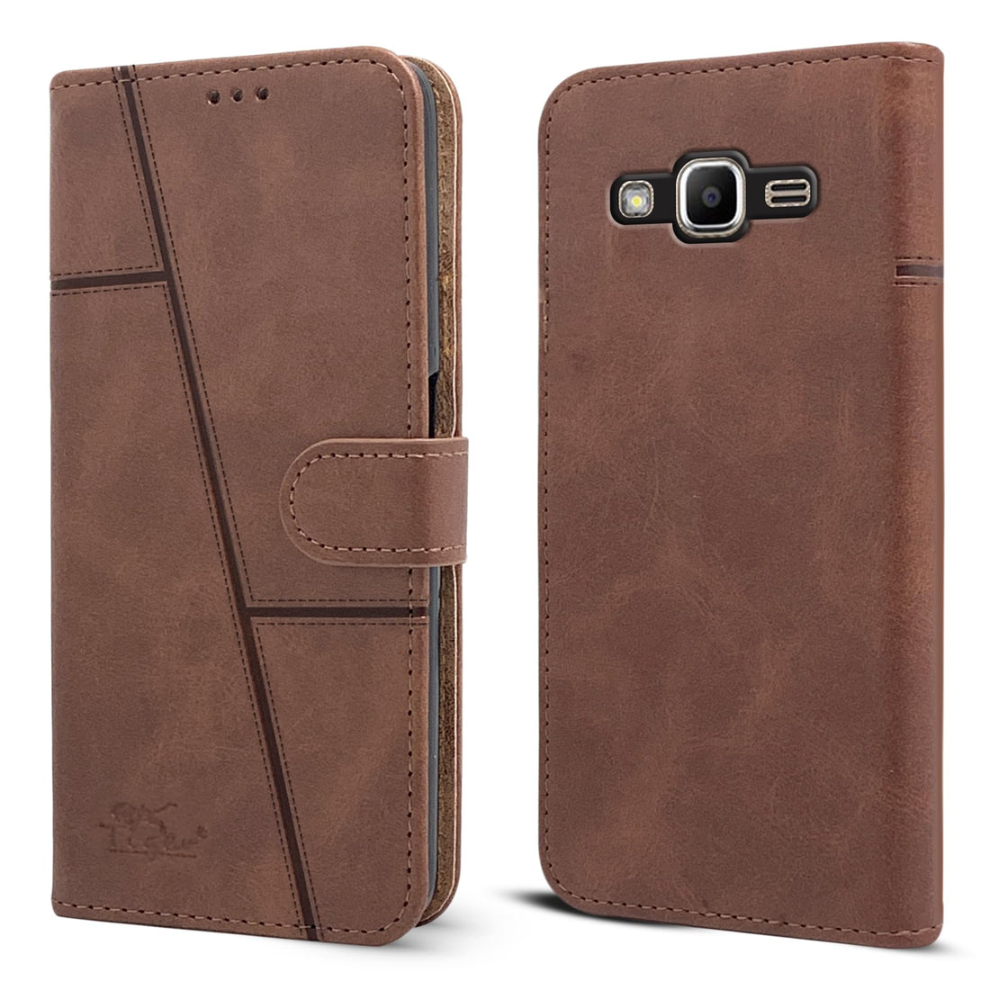 For Samsung Galaxy J2 Prime Flip Cover Case (Stitched Leather with Magnetic Closure)