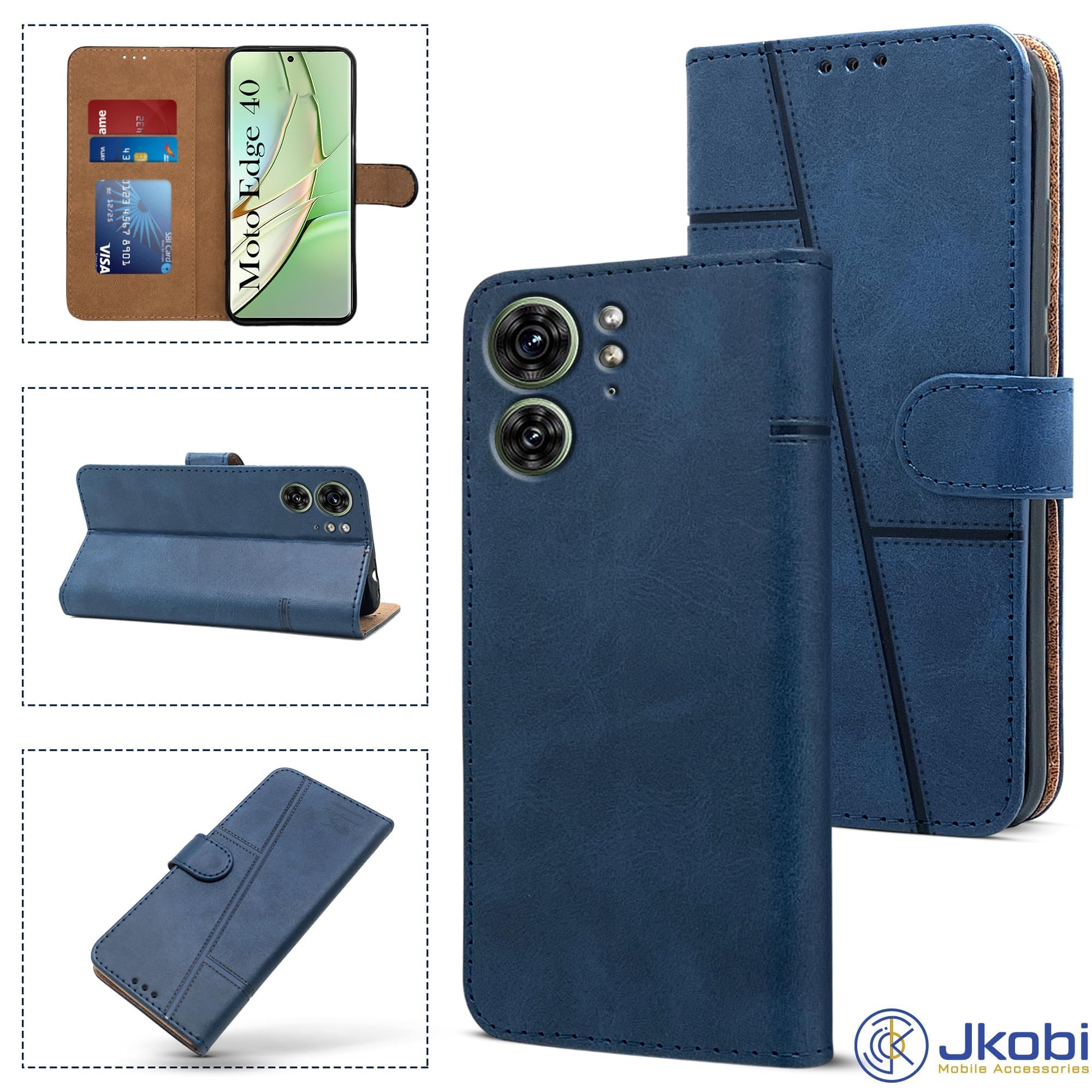 For Motorola Moto Edge 40 Flip Cover Case (Stitched Leather with Magnetic Closure)