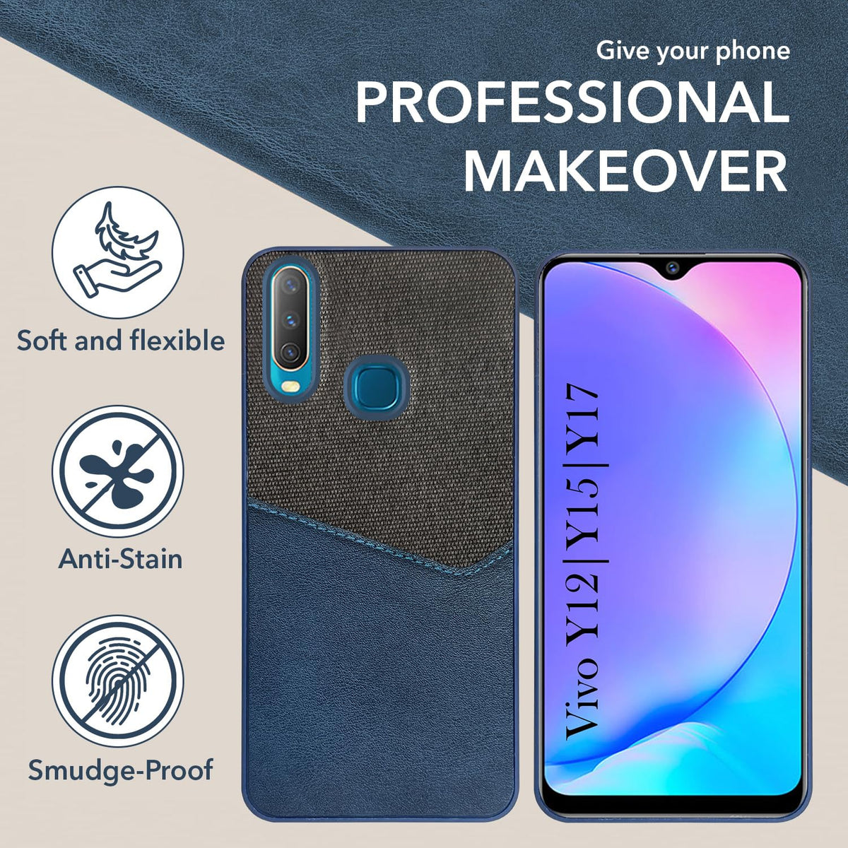 For Vivo Y12 | Y15 | Y17 Back Cover Case (Dual PU Leather Stitch | Professional Minimalist | Soft and Flexible)