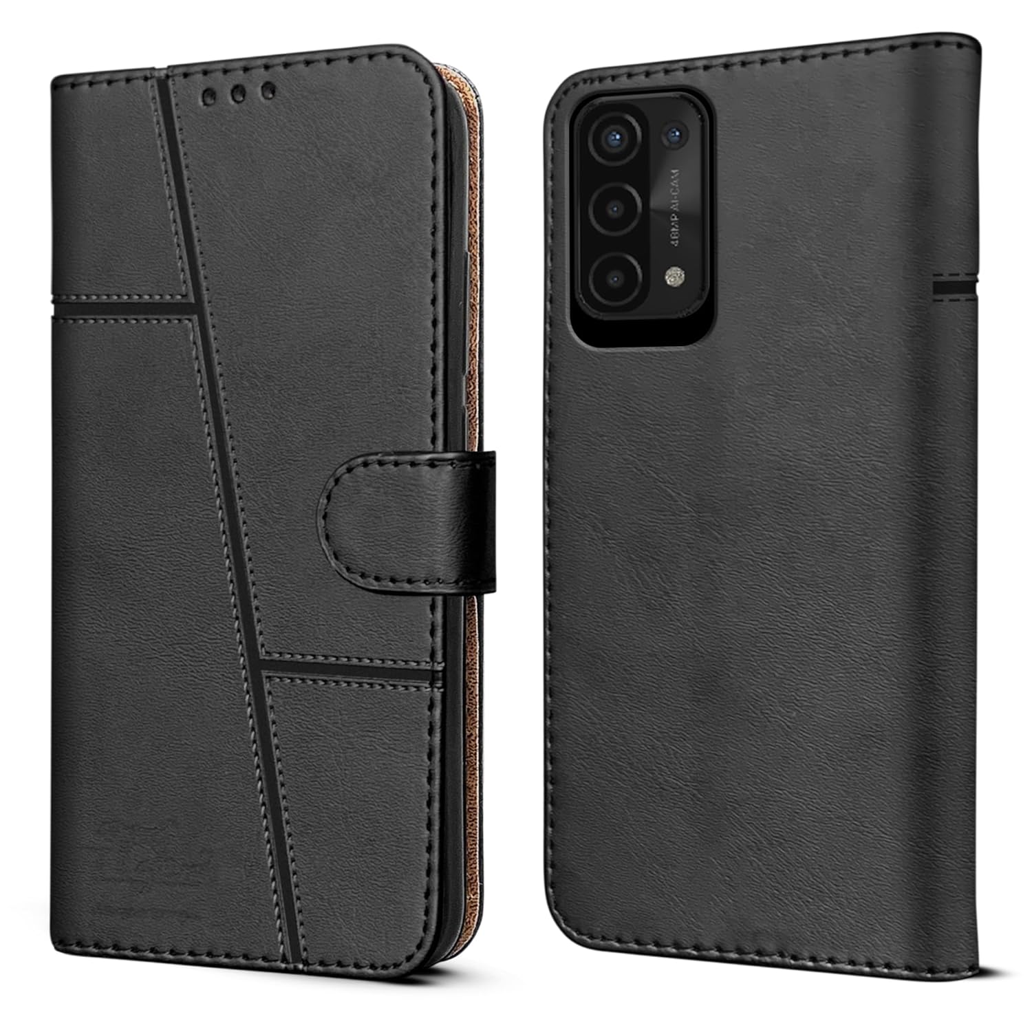 For Oppo A54 5G Flip Cover Case (Stitched Leather with Magnetic Closure)