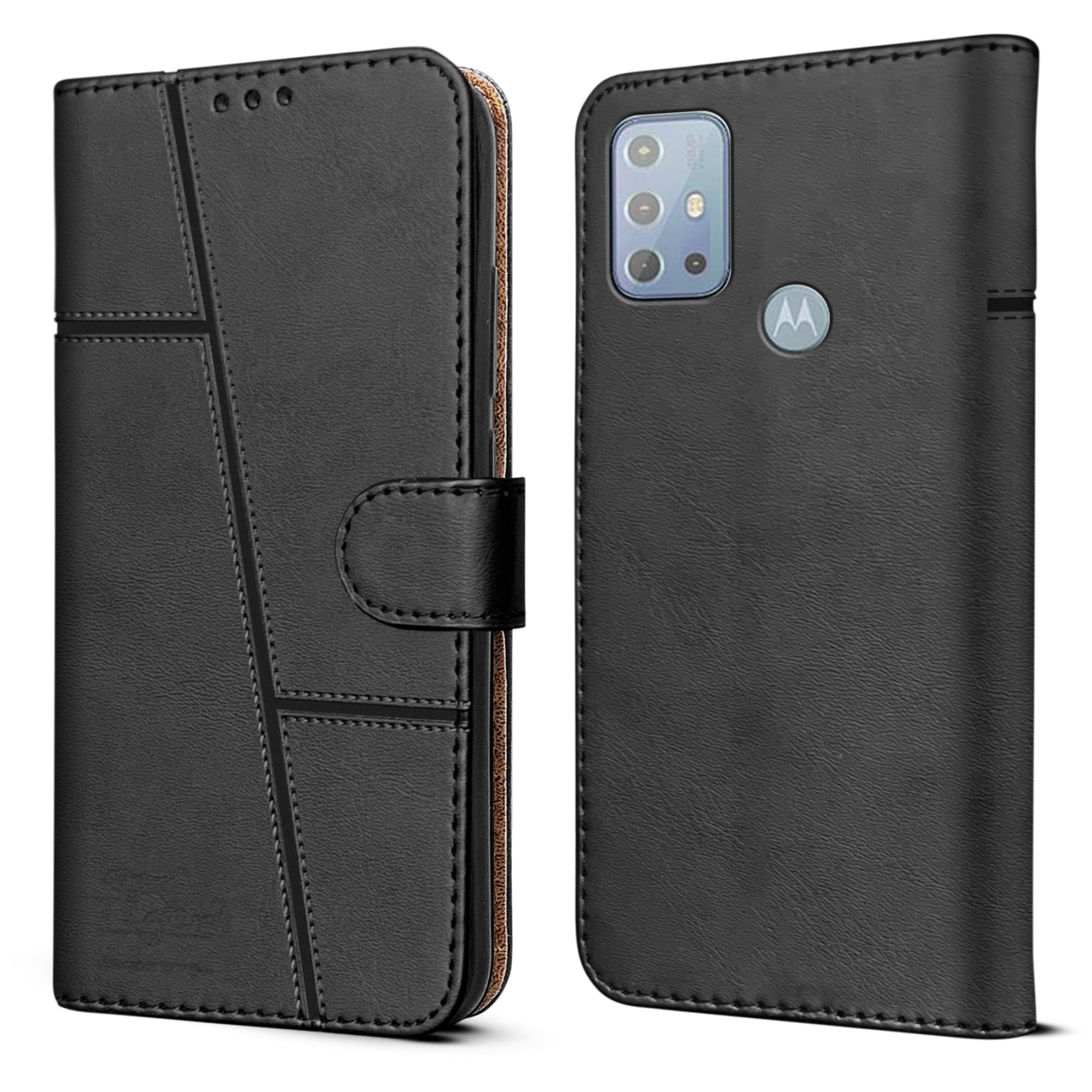 For Motorola Moto G20 Flip Cover Case (Stitched Leather with Magnetic Closure)