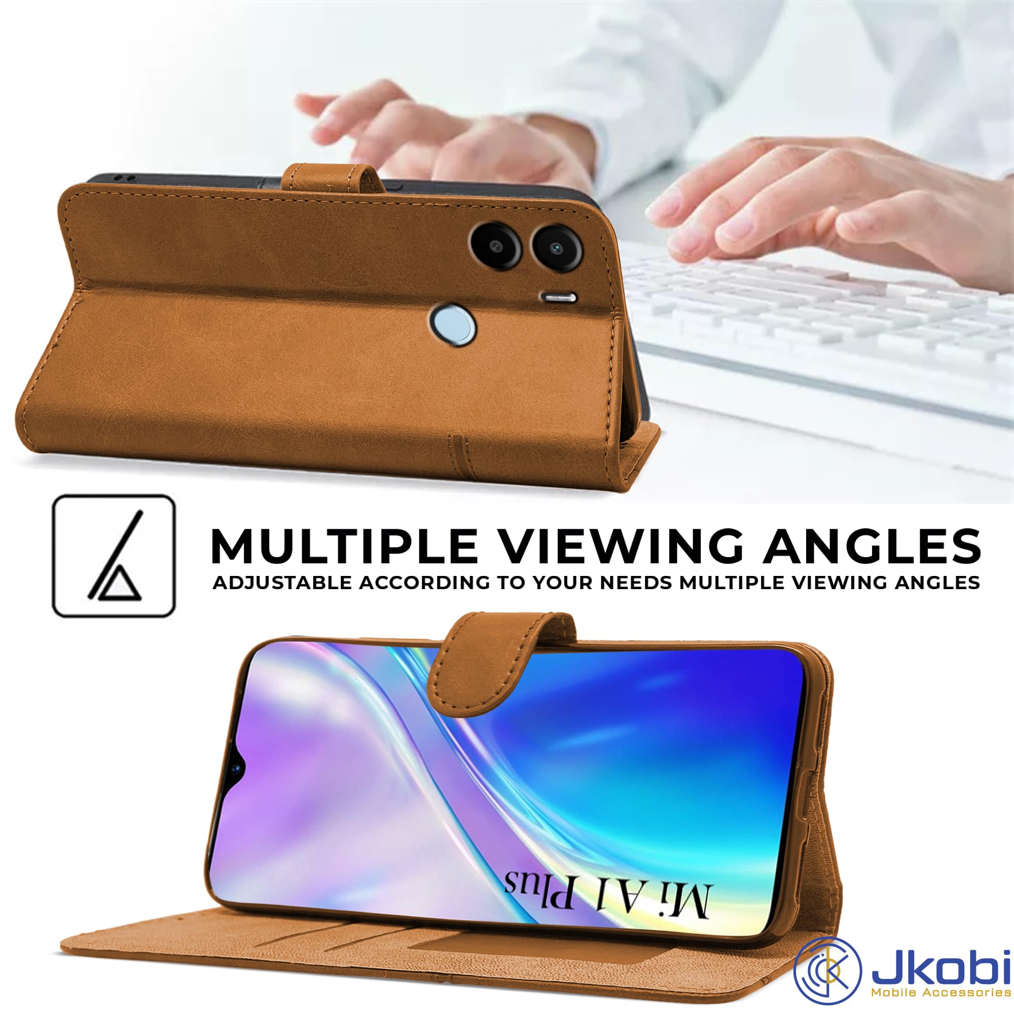 For Xiaomi Redmi A1 Plus | A2 Plus Flip Cover Case (Stitched Leather Finish | Inner TPU | Foldable Stand | Wallet Card Slots)