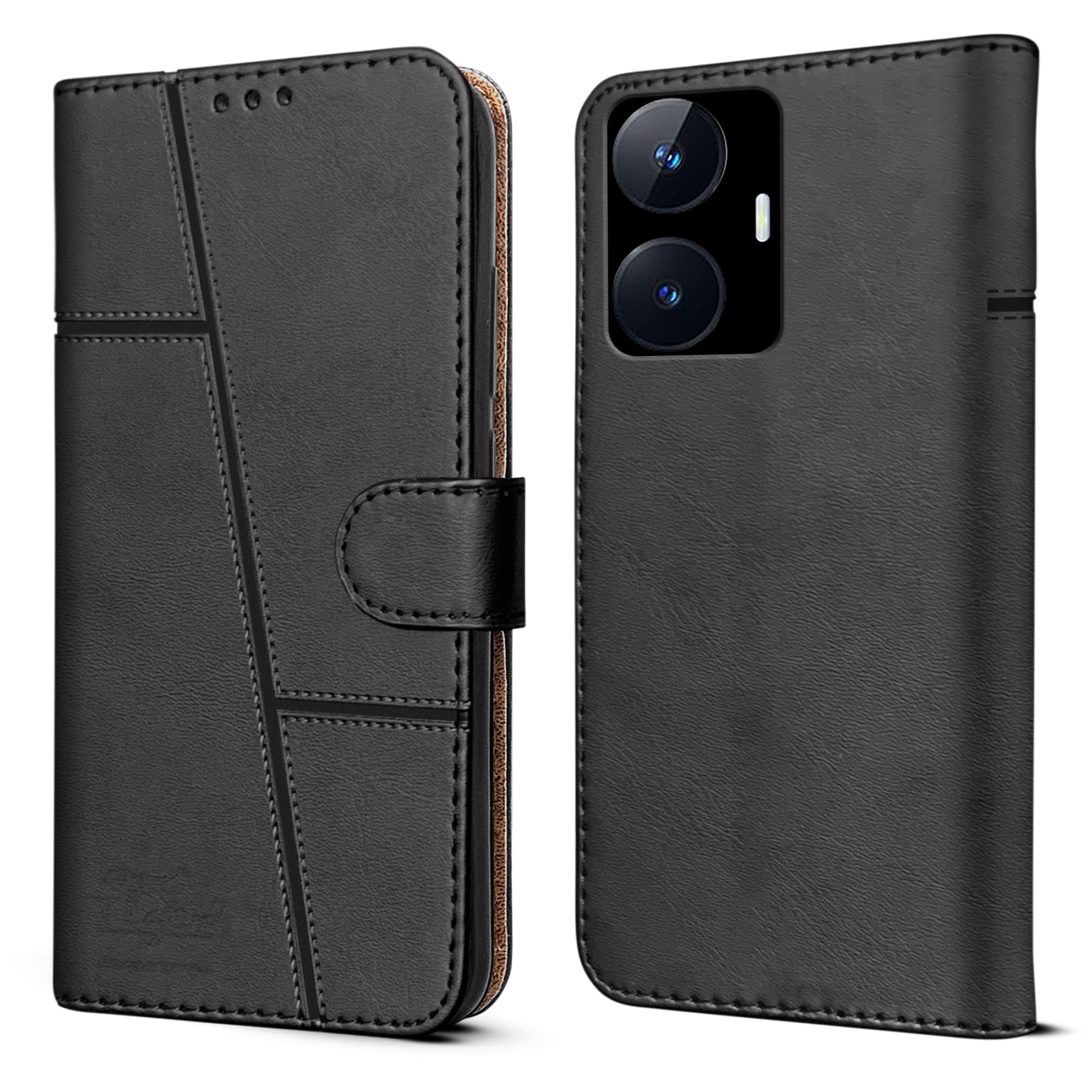 For Realme C55 Flip Cover Case (Faux Leather_Stitch)