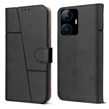 For Realme C55 Flip Cover Case (Faux Leather_Stitch)