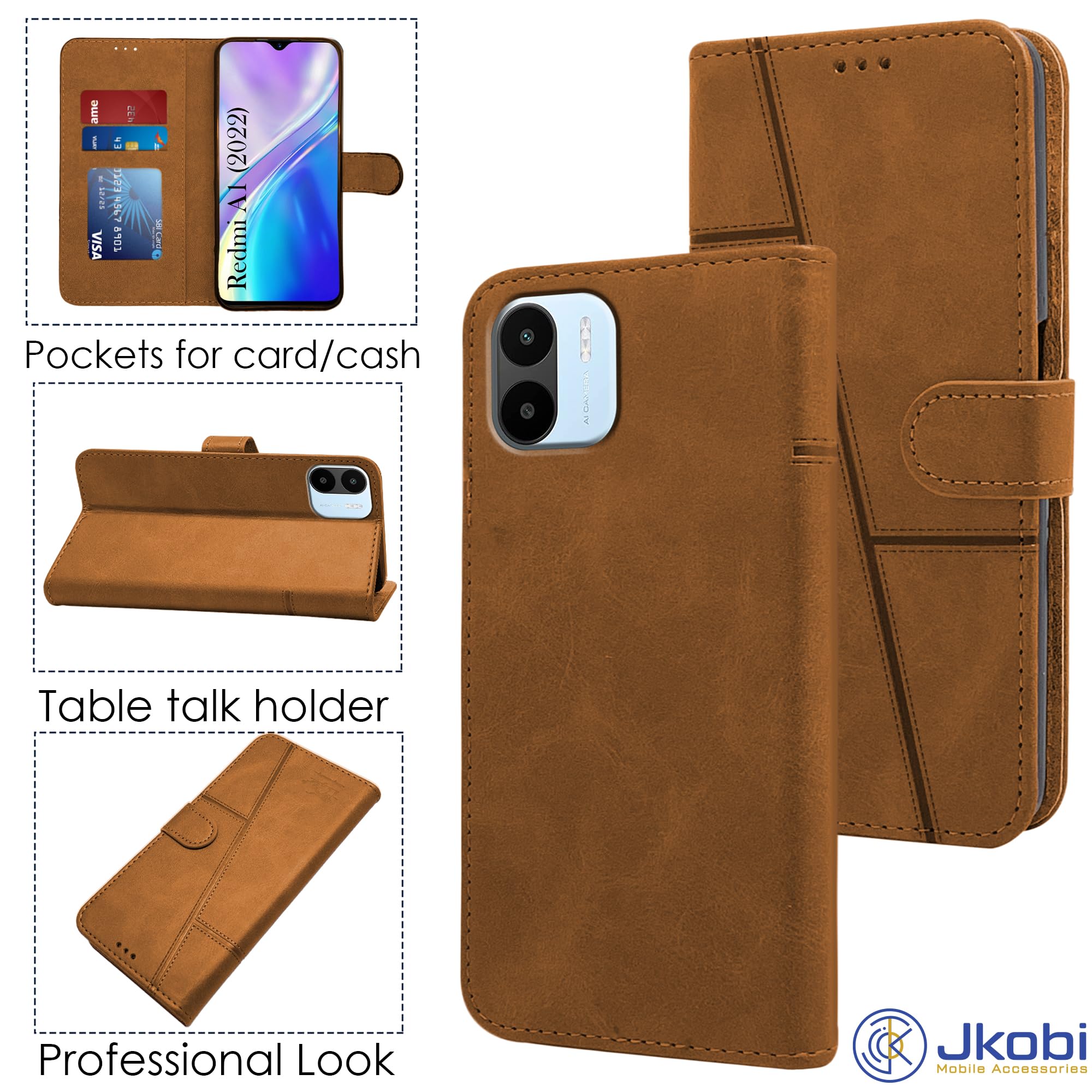 For Xiaomi Redmi A1 2022 Flip Cover Case (Stitched Leather with Magnetic Closure)