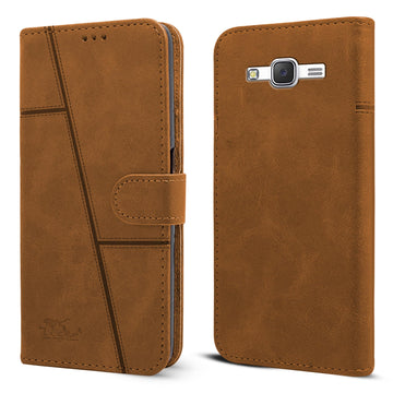 For Samsung Galaxy J7 2015 Flip Cover Case (Stitched Leather with Magnetic Closure)